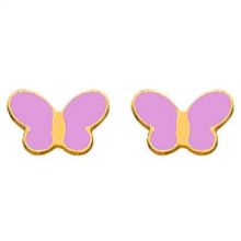 Boucles d'oreilles papillons laqué rose (or jaune 750°)  par Berceau magique bijoux