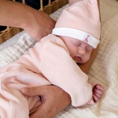 Bonnet de naissance en velours rose Sophie la girafe (0-1 mois)