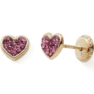 Boucles d'oreilles Coeur rose (or jaune 375°) Baby bijoux