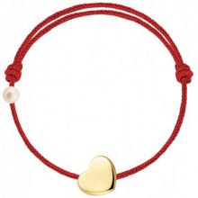 Bracelet cordon Coeur et perle rouge (or jaune 750°)  par Claverin