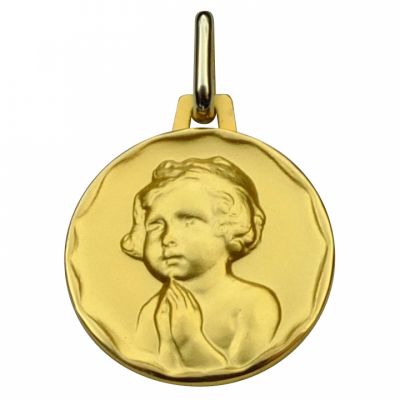 Médaille ronde Enfant à la prière 16 mm (or jaune 750°)  par Premiers Bijoux