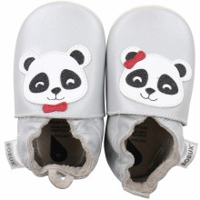 Chaussons bébé en cuir Soft soles Panda gris (3-9 mois)  par Bobux