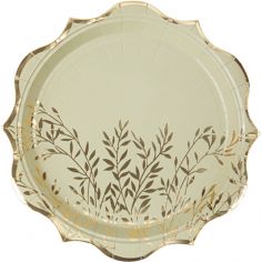 Lot de 8 assiettes Jolis Brins vert sauge et or - Arty Fêtes Factory