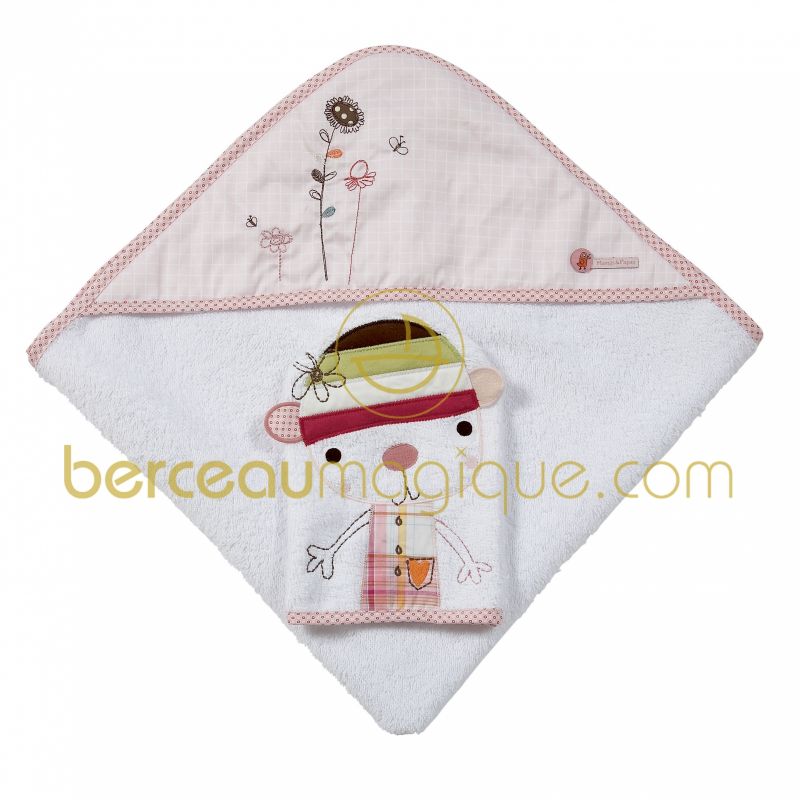 Carré de bain avec gant de toilette Scrapbook rose Mamas and Papas