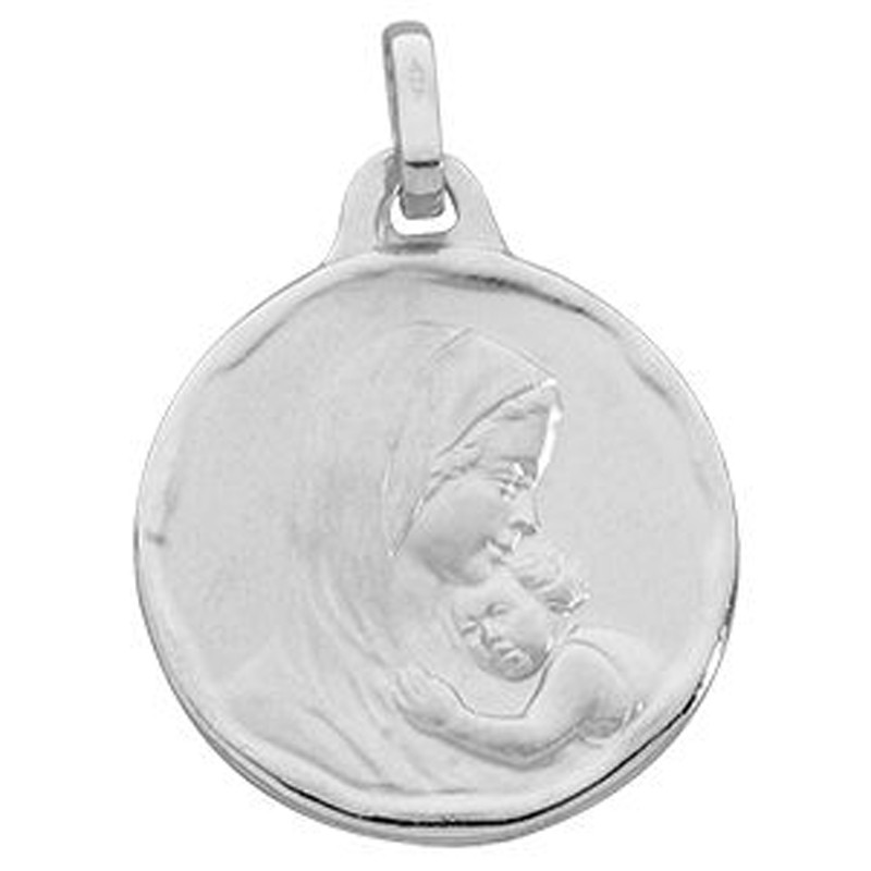 Médaille ronde Vierge à l'enfant (or blanc 375°) Berceau magique bijoux