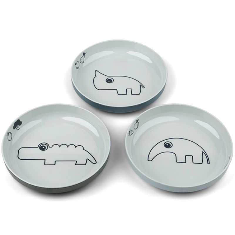 Lot de 3 assiettes à rebords Deer friends bleu et vert Yummy mini Done by Deer