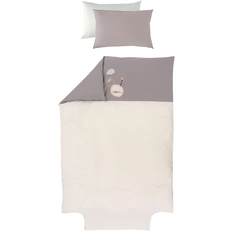 Housse de couette + taie d'oreiller en coton bio Chouette (100 x 40 cm) P'tit Basile