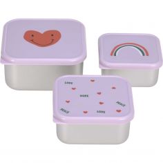 Lot De 3 Boîtes à Goûter En Acier Inoxydable - Hermétiques, Couvercles Silicone, Pour école, Travail, Pique-nique, Camping