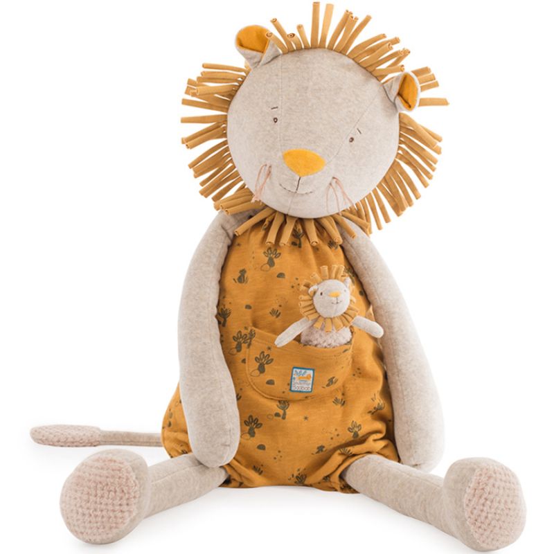 Peluche géante lion avec mini doudou Sous mon baobab (80 cm) Moulin Roty