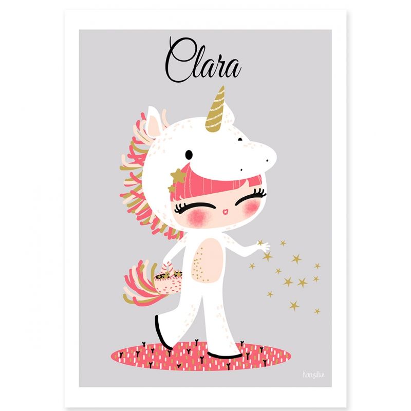 Affiche A4 Les adorables costumés La licorne (personnalisable) Kanzilue