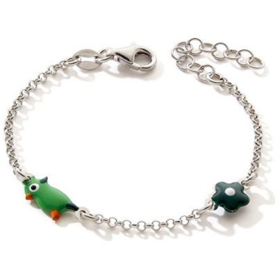 Bracelet Perroquet Vert-Fleur (argent 925)