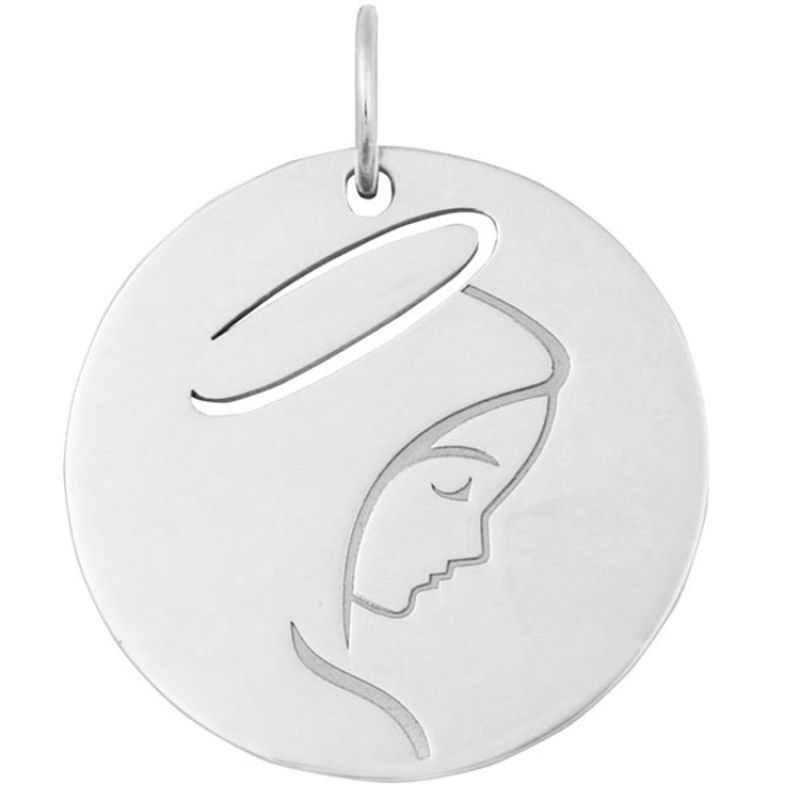 Médaille Vierge de profil (or blanc 18 carats) Maison La Couronne