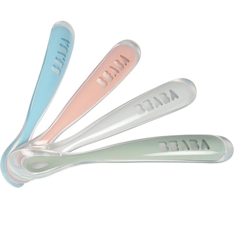 Lot de 4 cuillères en silicone 1er âge bleu, rose et gris Béaba Produit 1 grande taille