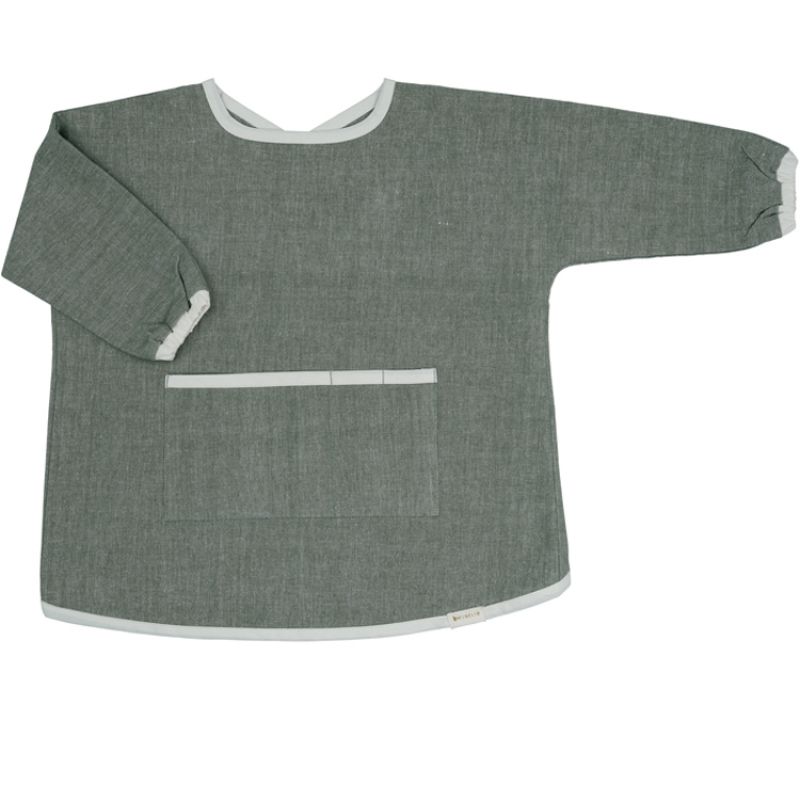 Bavoir manches longues chambray olive Fabelab