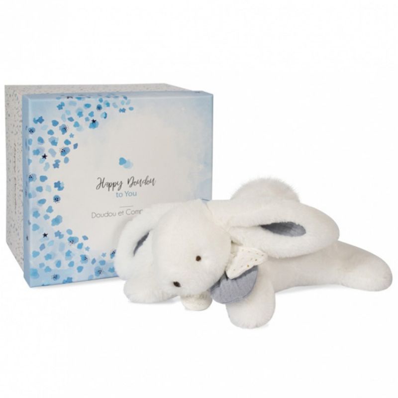 Peluche avec coffret lapin bleu Happy Glossy (25 cm) Doudou et Compagnie