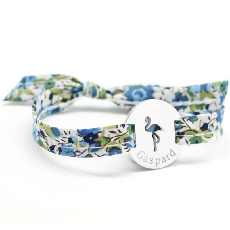 Bracelet Liberty ruban flamant rose personnalisable (argent 925°) Petits trésors