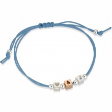 Bracelet cordon turquoise 1 cube garçon 2 cubes coeur (or rose 375° et argent 925°)  par leBebé