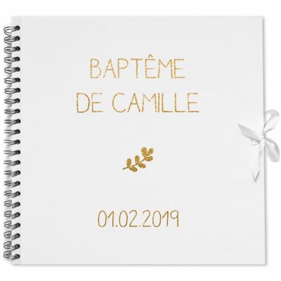 Album photo baptême personnalisable blanc et or (30 x 30 cm) Les Griottes
