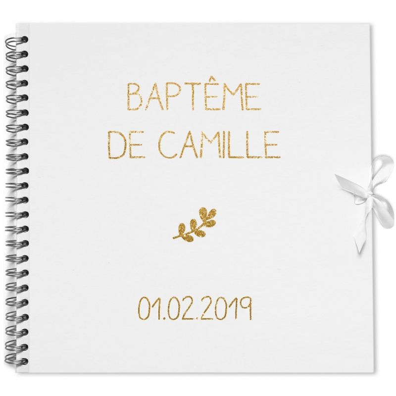 Album photo baptême personnalisable blanc et or (30 x 30 cm) Les Griottes