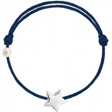 Bracelet cordon Etoile et perle bleu marine (or blanc 750°)  par Claverin
