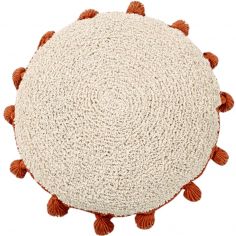 Coussin rond à pompons Circle terracotta (48 cm)