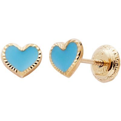 Boucles d'oreilles Cœur laqué Bleu (or jaune 375°)