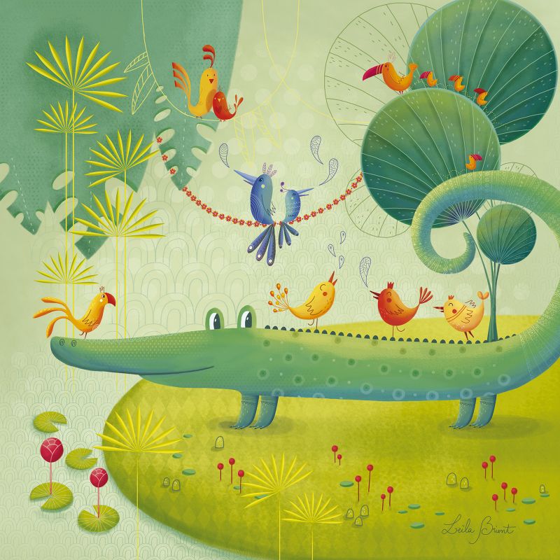 Tableau Ambiance Tropicale by Leïla Brient Croco & Friends (40 x 40 cm) Lilipinso