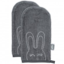 Lot de 2 gants de toilette Sweet bunny gris anthracite  par Jollein