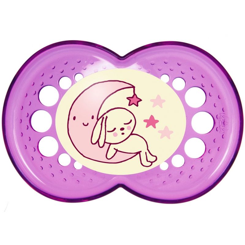 Lot de 2 sucettes anatomiques Nuit fille en silicone motif aléatoire (6 mois et +) MAM