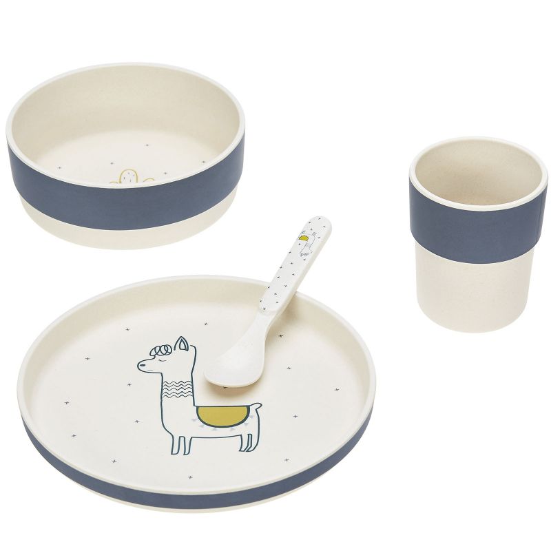 Coffret repas en bambou Glama Lama bleu (4 pièces) Lässig