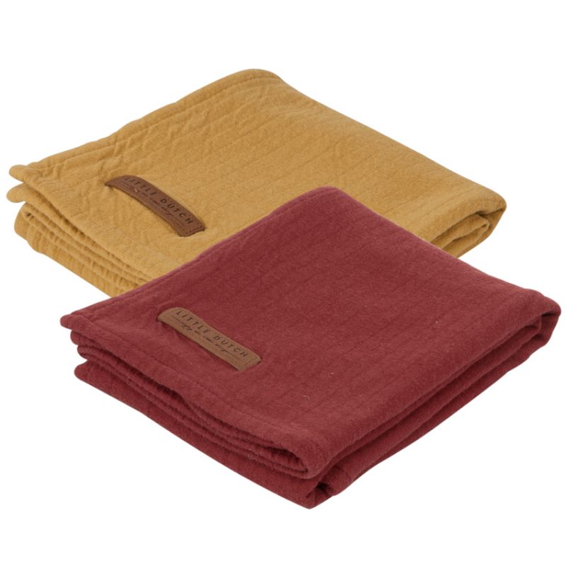Lot de 2 langes en coton Pure ocre et indian red (70 x 70 cm) Little Dutch