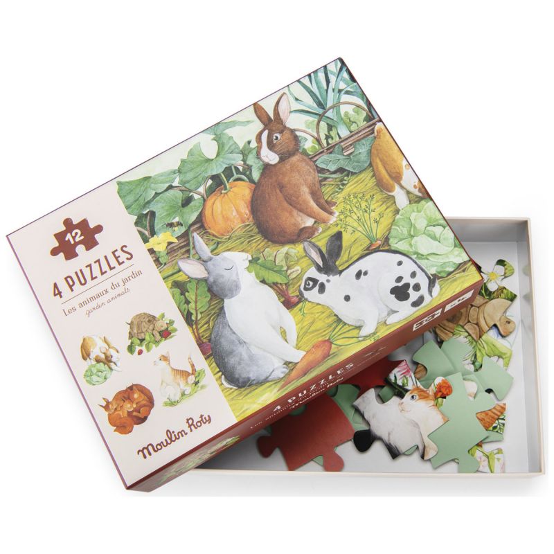 4 mini puzzles des animaux (4x12 pièces) Le Jardinier Le Jardin du Moulin Moulin Roty Produit 7