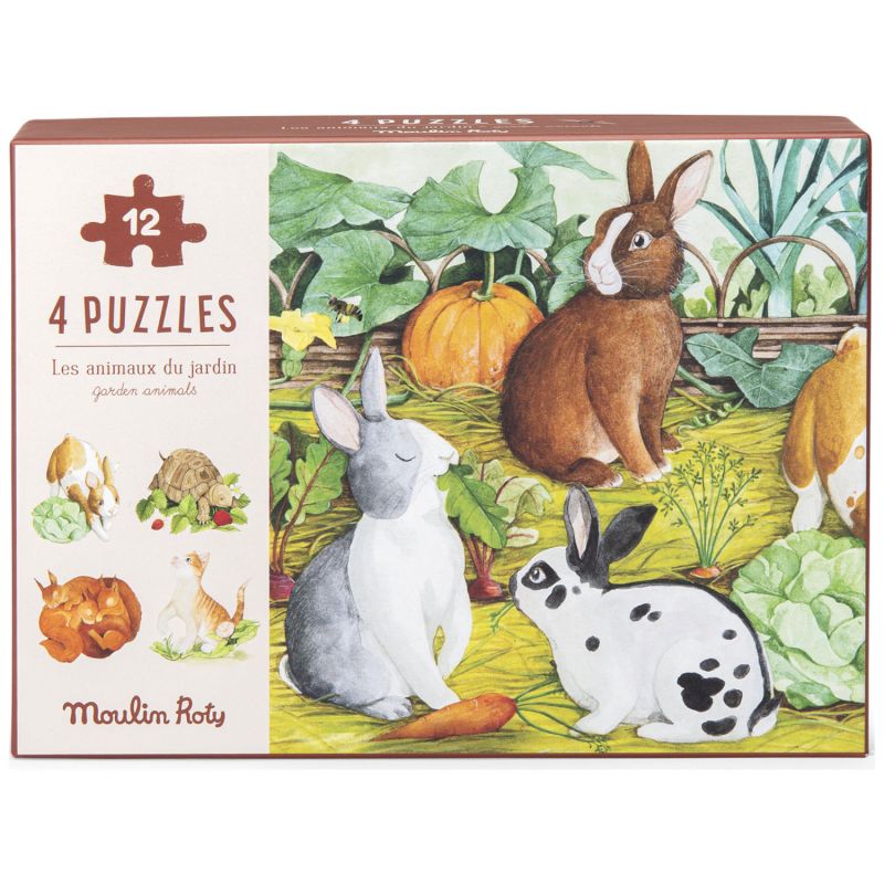 4 mini puzzles des animaux (4x12 pièces) Le Jardinier Le Jardin du Moulin Moulin Roty Packaging 8