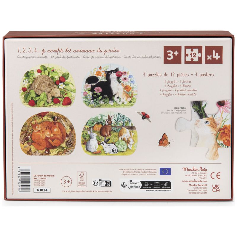 4 mini puzzles des animaux (4x12 pièces) Le Jardinier Le Jardin du Moulin Moulin Roty Packaging 9