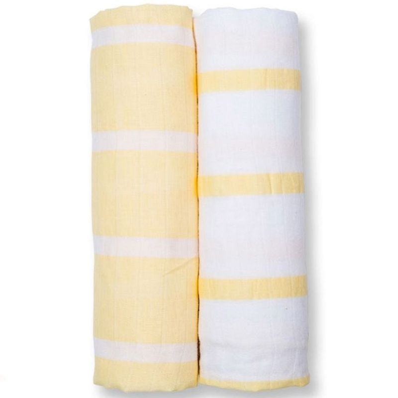 Lot de 2 maxi langes en coton rayures jaunes (120 x 120 cm) Lulujo