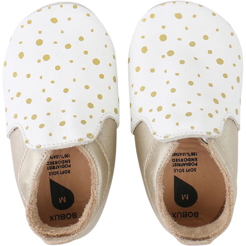Chaussons bébé en cuir Soft soles Loafer pois dorés (9-15 mois) Bobux