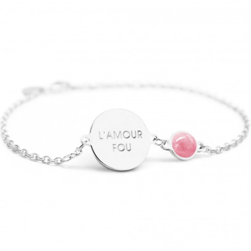 Bracelet femme médaille rhodochrosite argent (personnalisable) Petits trésors