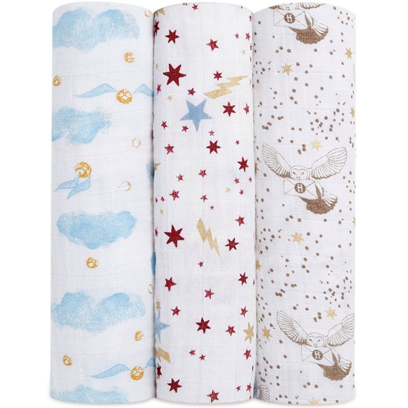 Lot de 3 maxi langes métalliques en coton Harry Potter (120 x 120 cm) aden + anais