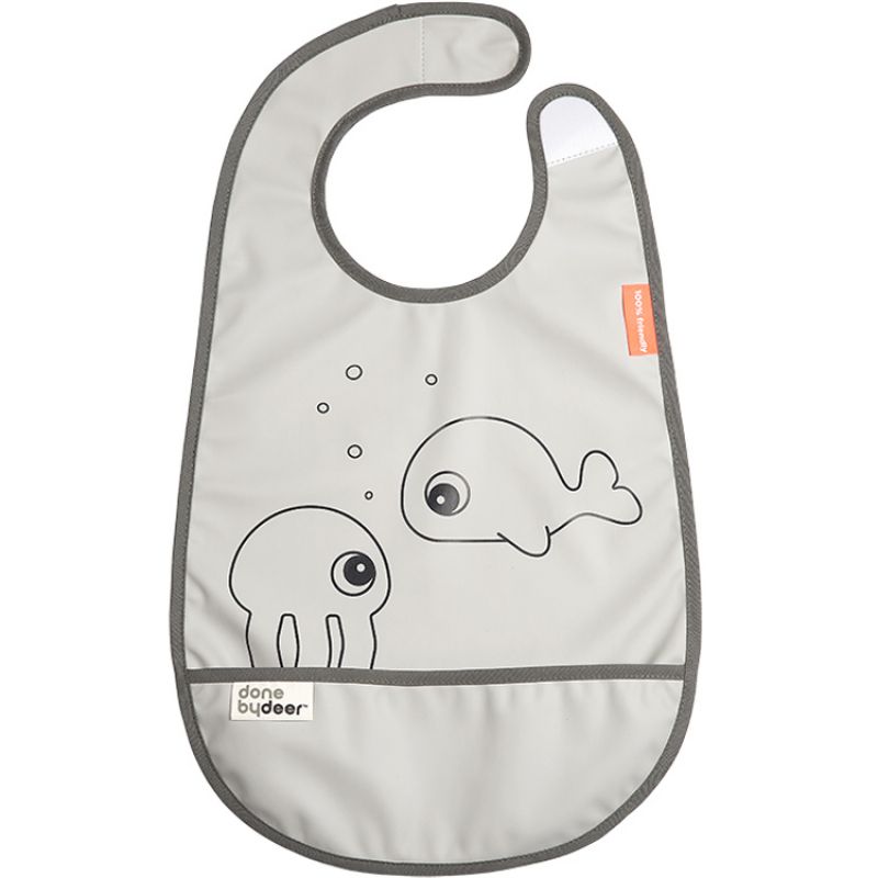 Bavoir imperméable à velcro Sea Friends gris Done by Deer