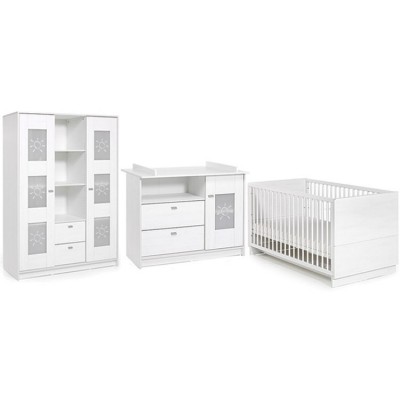 Pack trio lit bébé évolutif, commode à langer et armoire Sol blanc Geuther