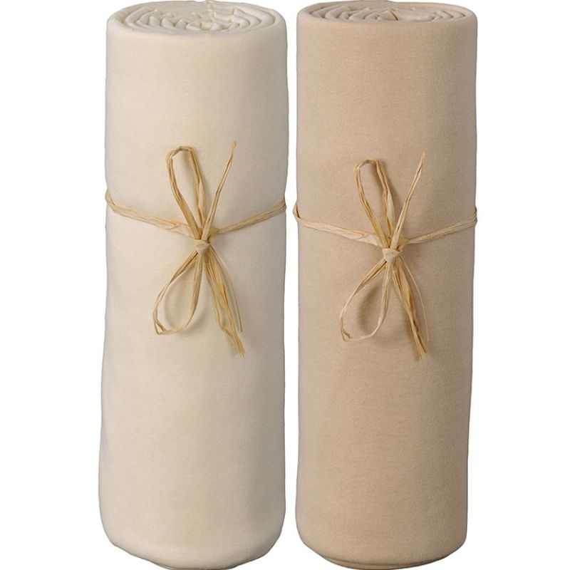 Lot de 2 draps housses en coton bio écru et cappucino (70 x 140 cm) P'tit Basile
