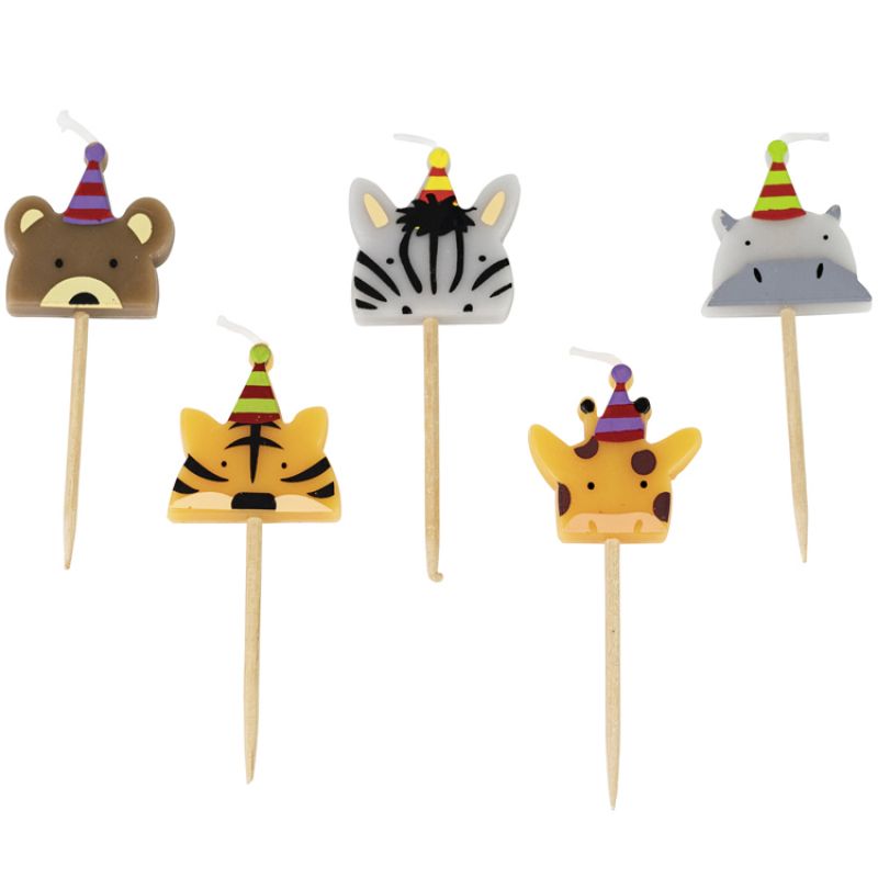 Lot de 5 bougies d'anniversaire animaux Jungle Fever Arty Fêtes Factory