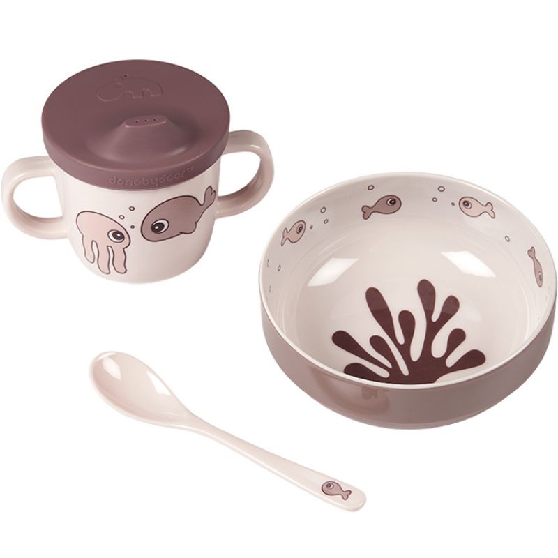 Coffret premier repas Sea Friends rose (3 pièces) Done by Deer