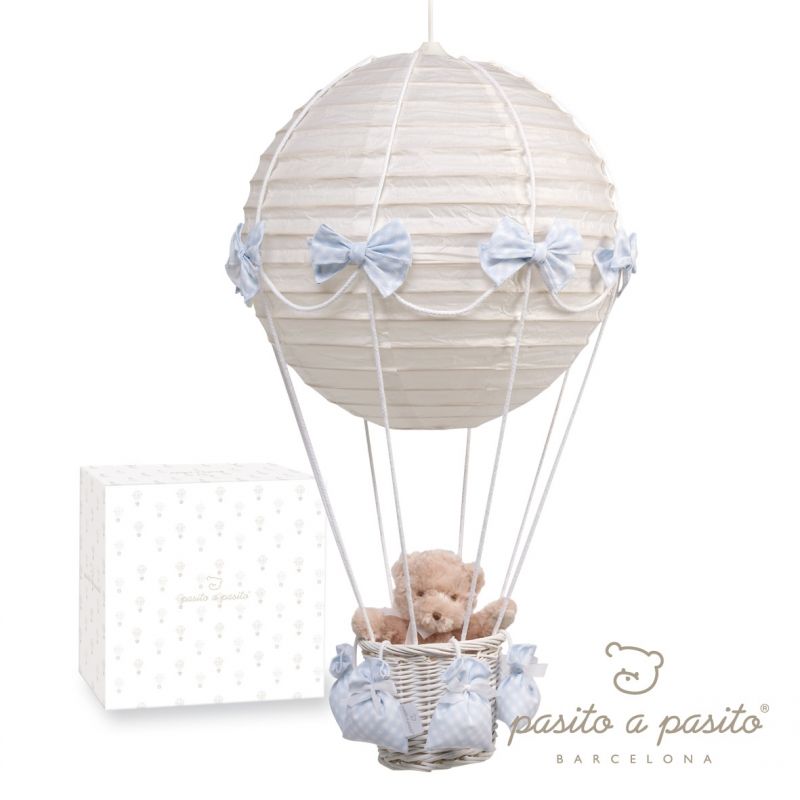 Lampe montgolfière ours vichy bleu Pasito a pasito