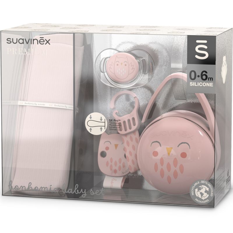 Coffret cadeau naissance Bonhomia rose (4 pièces) Suavinex