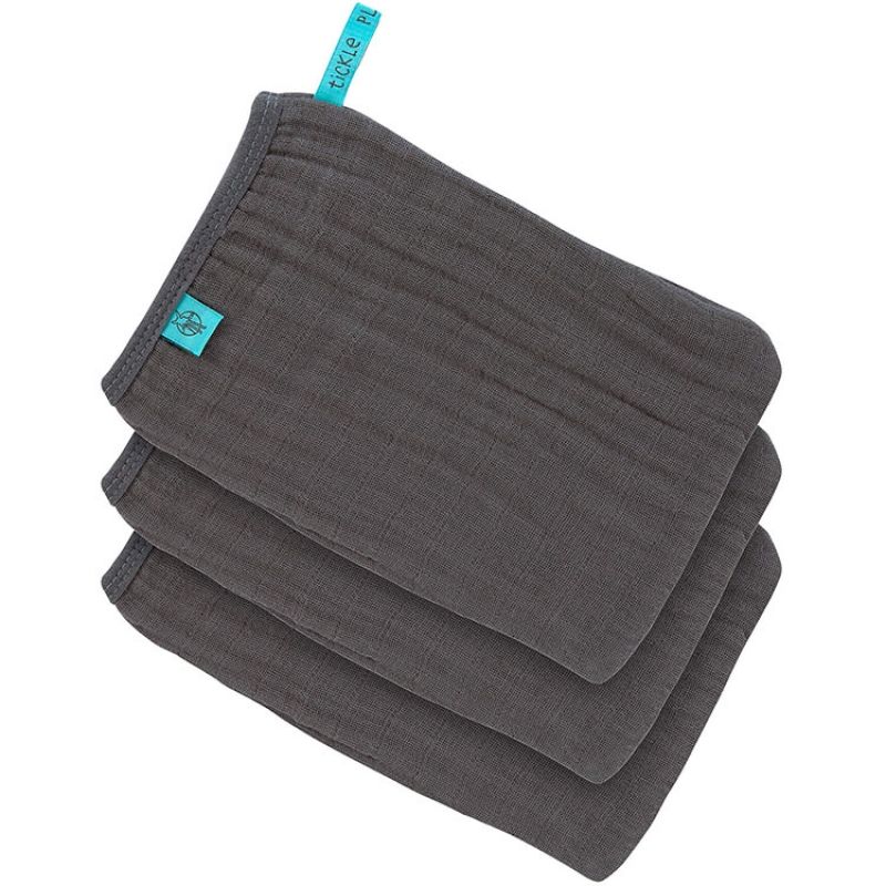 Lot de 3 gants de toilette en mousseline gris anthracite Lässig
