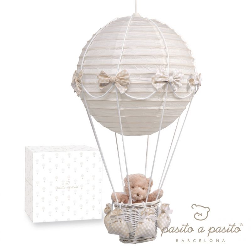 Lampe montgolfière ours vichy beige Pasito a pasito