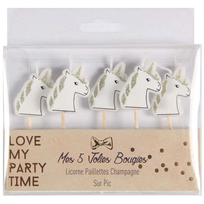Lot de 5 bougies d'anniversaire Licorne Arty Fêtes Factory