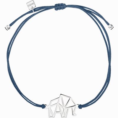 Bracelet sur cordon bleu éléphant Origami (argent 925°) Coquine