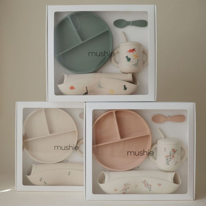 Coffret repas en silicone Dino (4 pièces) Mushie Ambiance 2